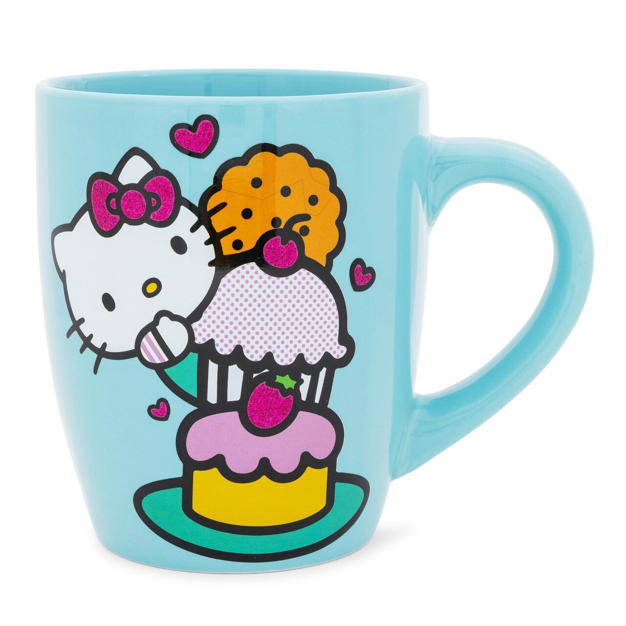 Sanrio Hello Kitty Stacked Sweets Ceramic Glitter Latte Mug | Holds 25 Ounces